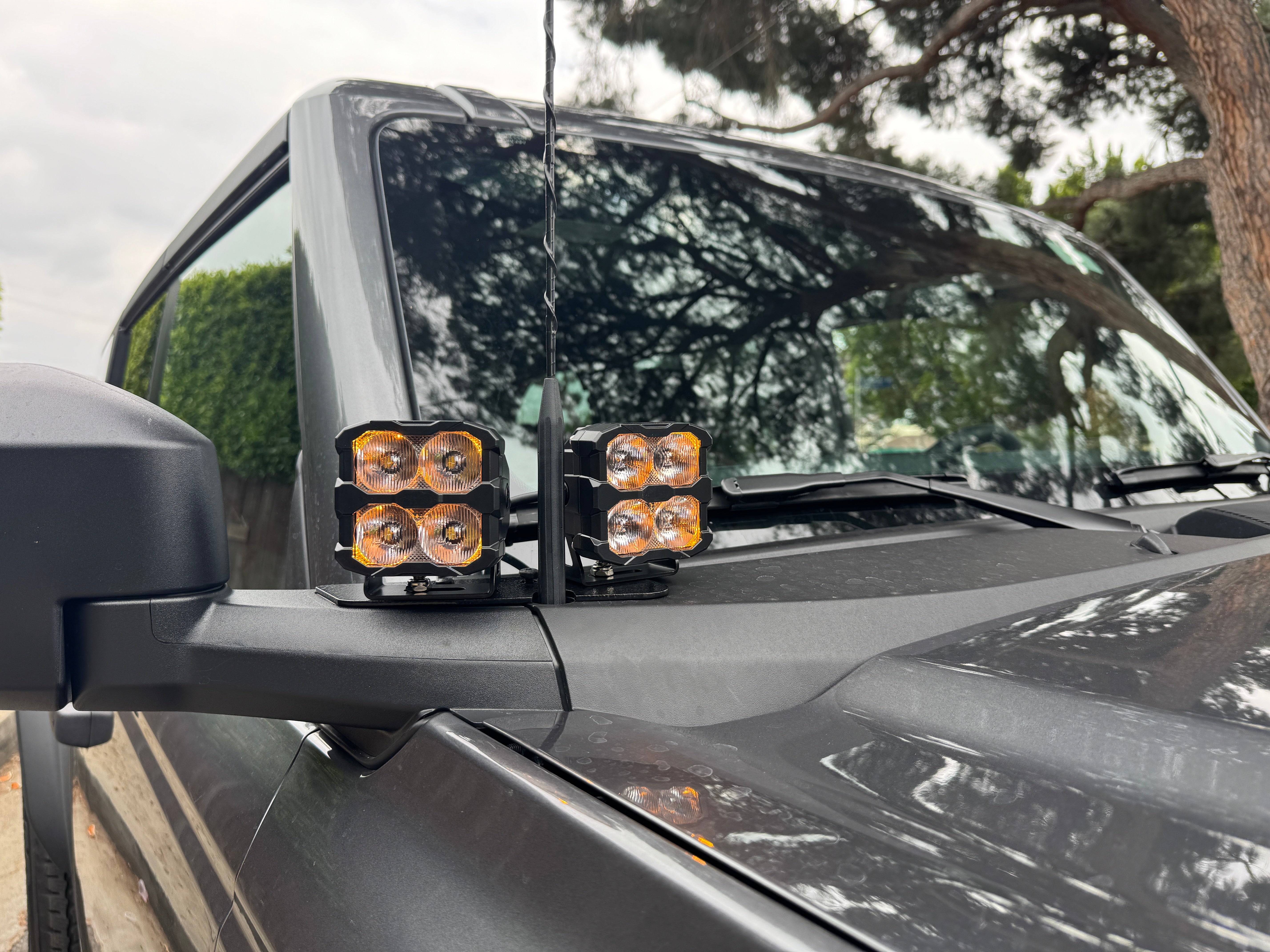 Ford Bronco ditch lights on the side of the hood, dual white LED with amber DRL backglow