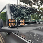 Ford Bronco ditch lights on the side of the hood, dual white LED with amber DRL backglow