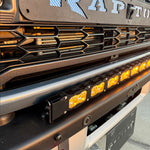 Ford Bronco Raptor 30in Light Bar installed on bumper with black powder-coated bracket, close-up front view