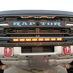 Ford Bronco Raptor 30in Light Bar installed on front bumper of 2021+ Ford Bronco Raptor with black powder-coated bracket and built-in look