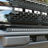 up close view of black 2021 2022 2023 Ford Bronco Standard Bumper 40in Light Bar on top of bumper - M&R Automotive