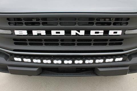 Ford Bronco Standard Bumper lightbar 40in PRO mounted below bumper, curved LED light bar fits standard bumper only, slim built-in look on Bronco front