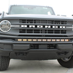 Ford Bronco Standard Bumper lightbar 40in PRO installed on front bumper of 2021-2026 Ford Bronco with standard bumper, curved LED light bar for slim, built-in look