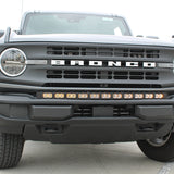 Ford Bronco Standard Bumper lightbar 40in PRO installed on front bumper of 2021-2026 Ford Bronco with standard bumper, curved LED light bar for slim, built-in look