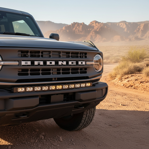 Ford Bronco Standard Bumper lightbar - 40in PRO on rugged front bumper with curved LED bar, built-in look for 2021-2026 Ford Bronco (standard bumper)