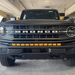 Ford Bronco Standard Bumper lightbar - 40in PRO on front of Ford Bronco with standard bumper, curved LED bar follows bumper curvature, slim built-in look