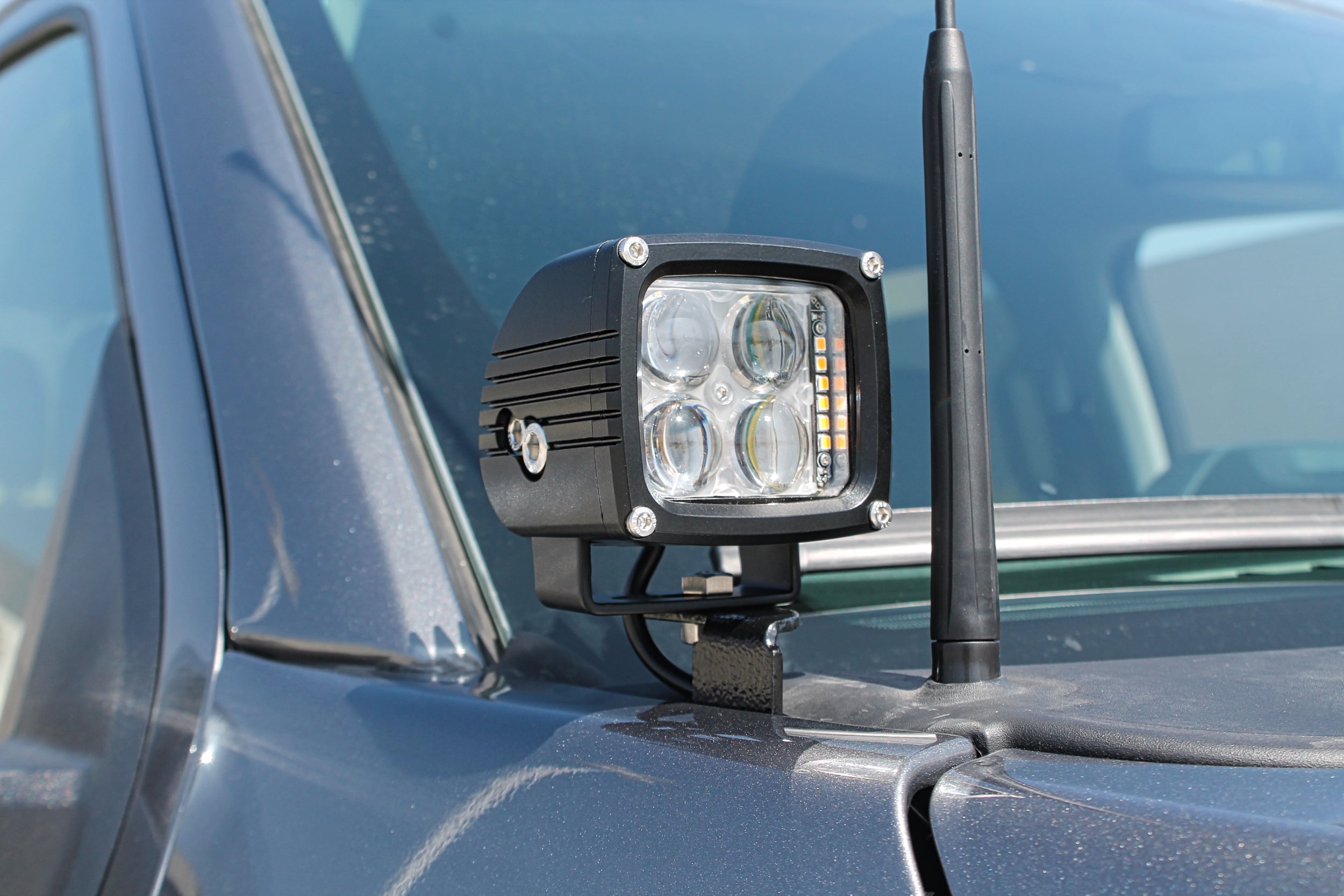 Ford F150 ditch lights on hood mount with dual-function LED amber DRL backglow for 2024+ Ford F150