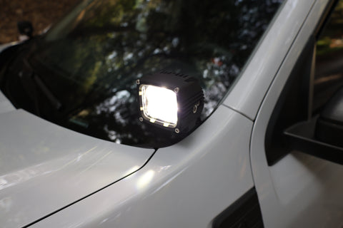 Ford Maverick Ditch Lights 2025 dual color LED ditch light mounted near windshield on white Maverick truck