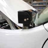 Ford Maverick Ditch Lights 2025+ installed on hood cowl bracket showing dual color LED housing detail