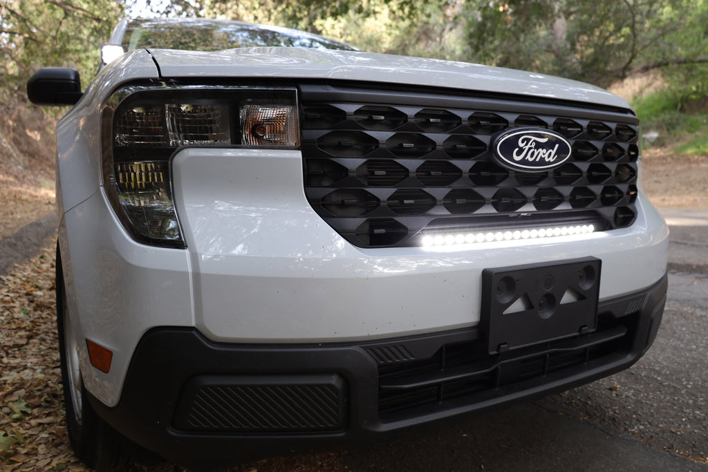 ford maverick light bar 23in installed in lower grille on 2025 ford maverick front bumper view