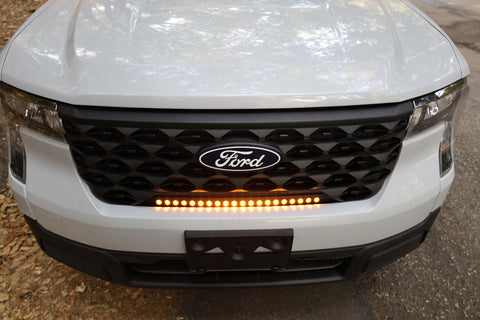 ford maverick light bar 23in curved slim grille mount on white Ford Maverick front view