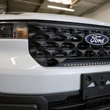 ford maverick light bar 23in installed in lower grille on white 2025 Ford Maverick front bumper view
