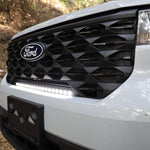 ford maverick light bar slim 23in grille mounted on 2025 Ford Maverick front bumper, powder coated bracket bolt-on install