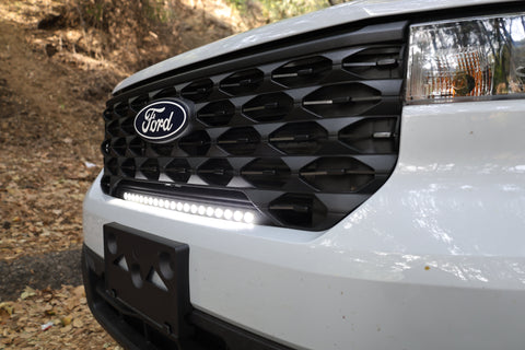 ford maverick light bar slim 23in grille mounted on 2025 Ford Maverick front bumper, powder coated bracket bolt-on install
