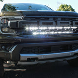 2024 ranger raptor dual LED light bars in white behind the grille