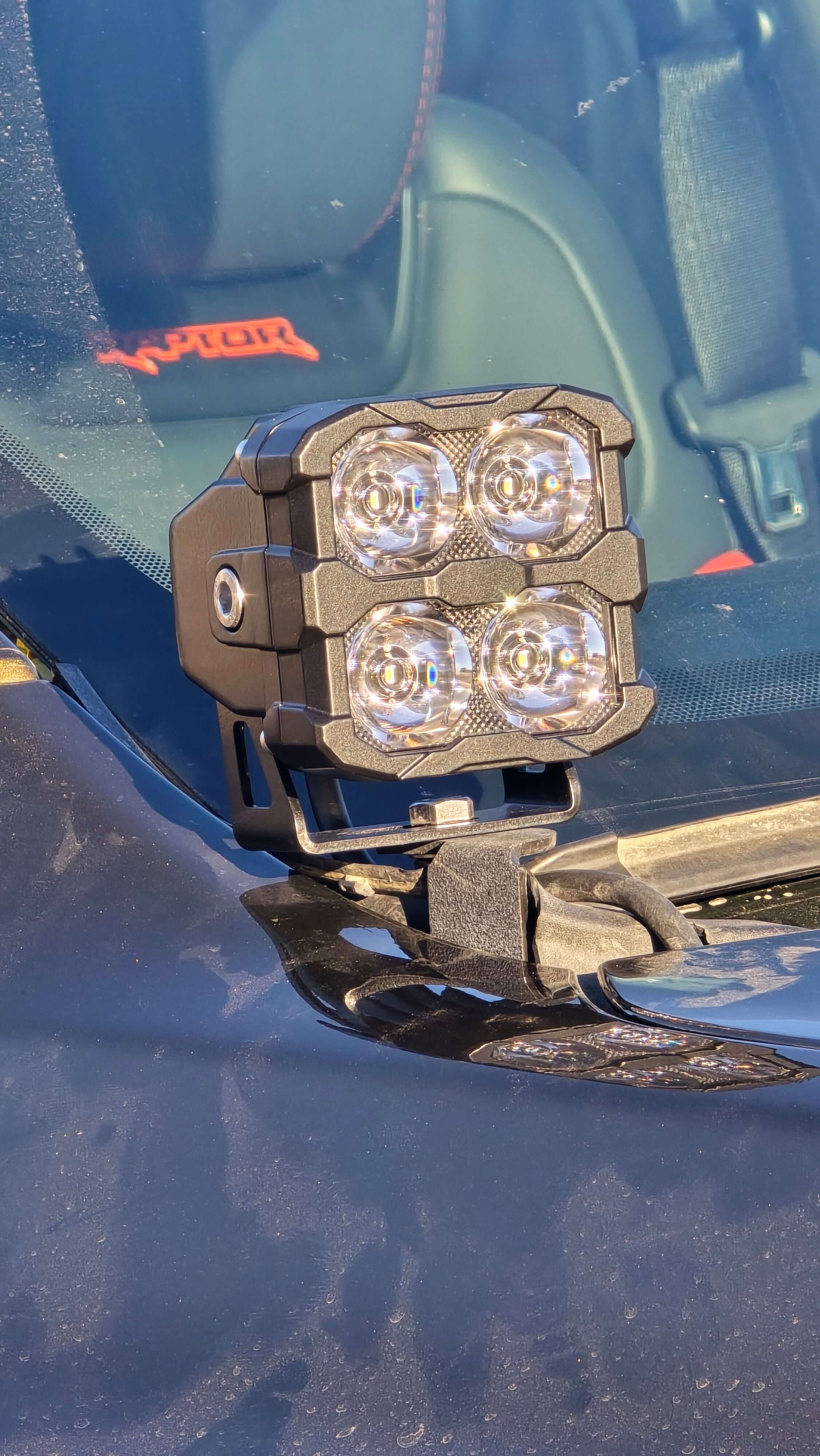 Ranger Raptor ditch lights: Dual color white and amber DRL, four LEDs mounted on a rugged square housing for 2024+ Ford Ranger Raptor