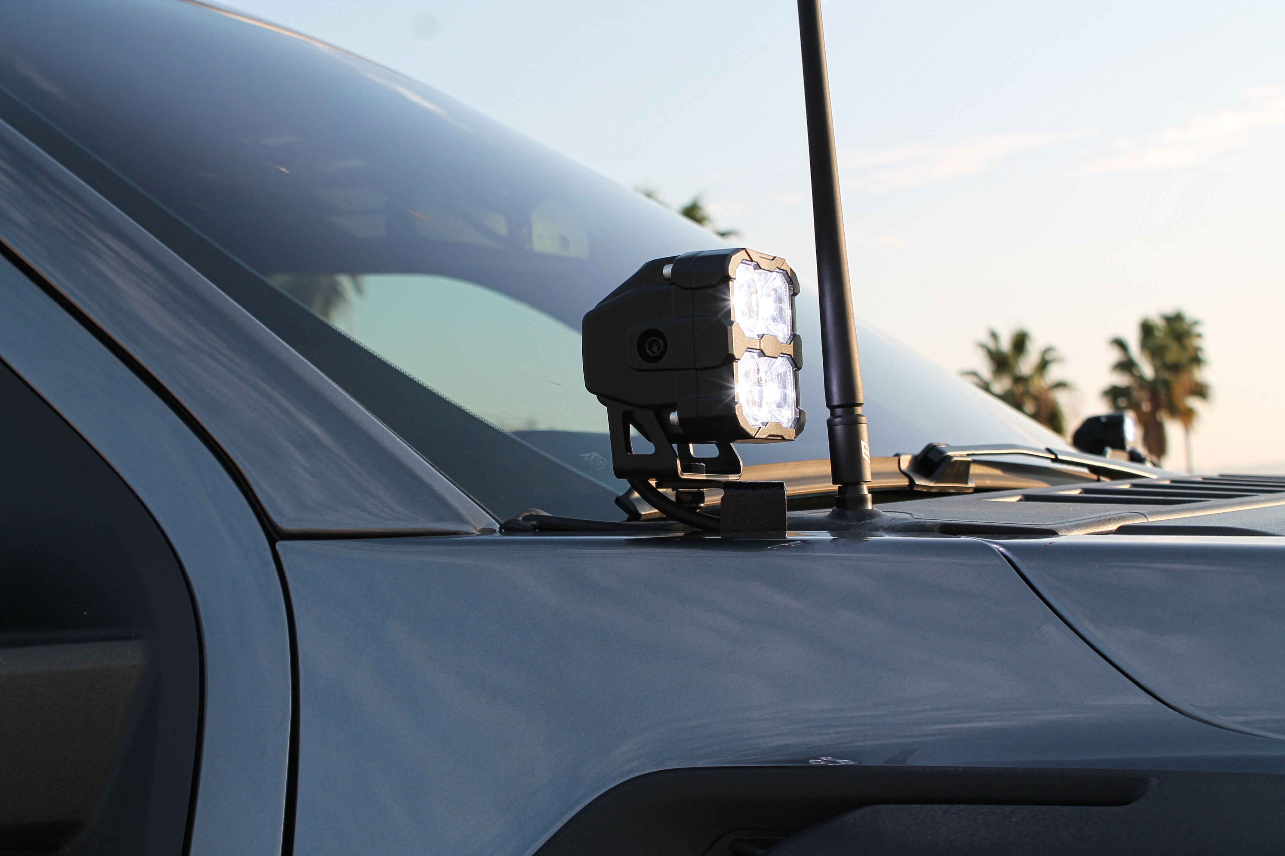 Ford F150 ditch lights, adjustable LED pods mounted on hood of Ford F150 ditch lights