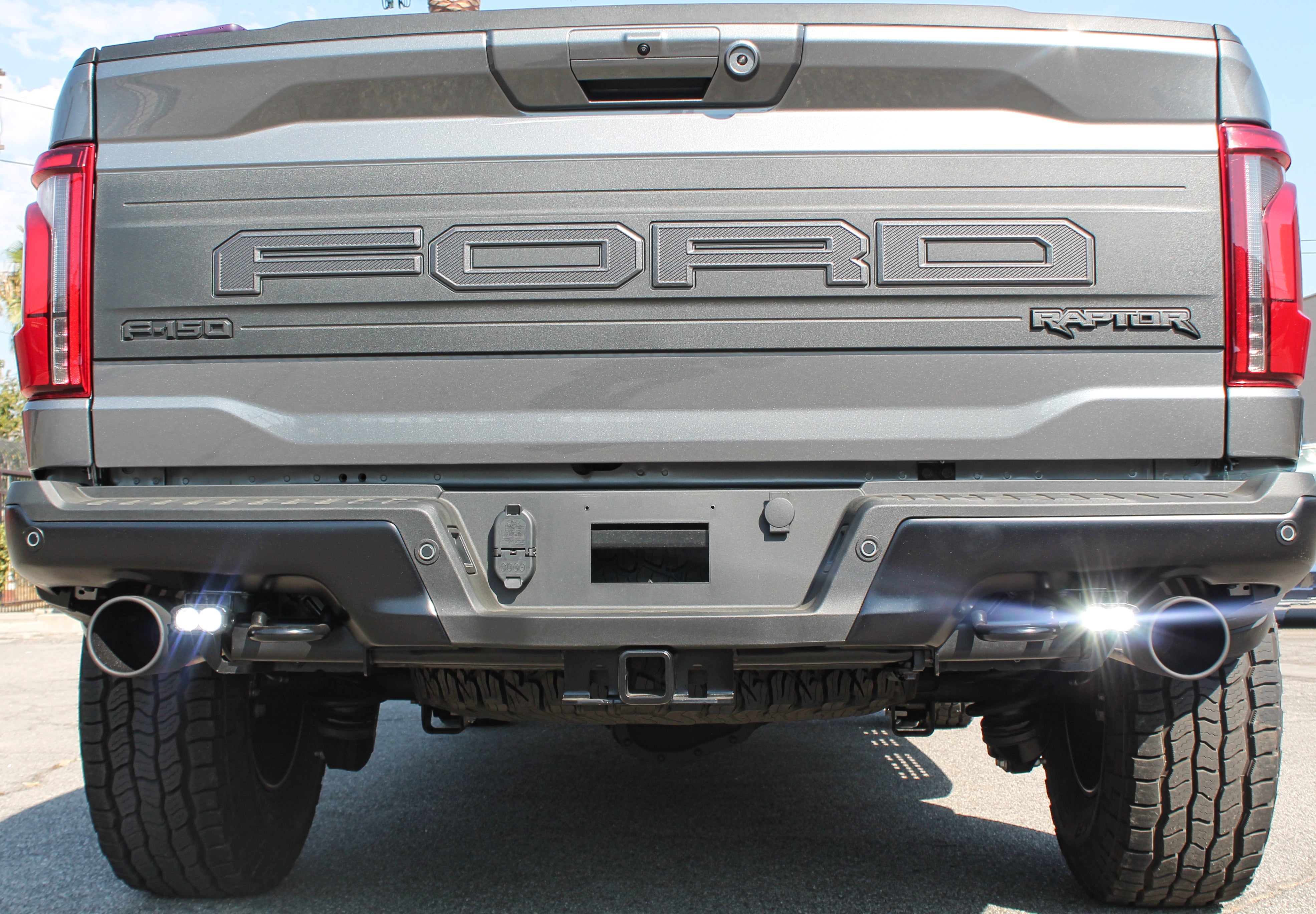 Ford Raptor Gen 3 reverse kit for 2024+ refresh rear view with dual exhausts and bumper upgrade