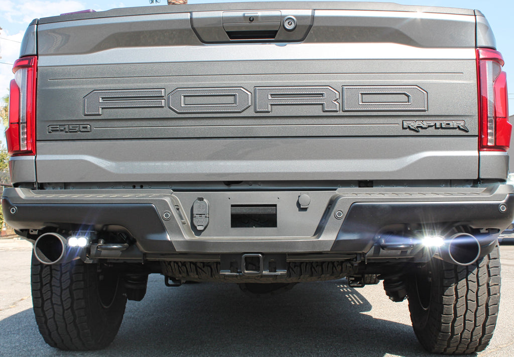 Ford Raptor Gen 3 reverse kit for 2024+ refresh rear view with dual exhausts and bumper upgrade