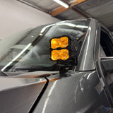 Ford Super Duty Ditch Lights PRO 2023+ F250/350/450 mounted on driver side cowl with amber LED pods