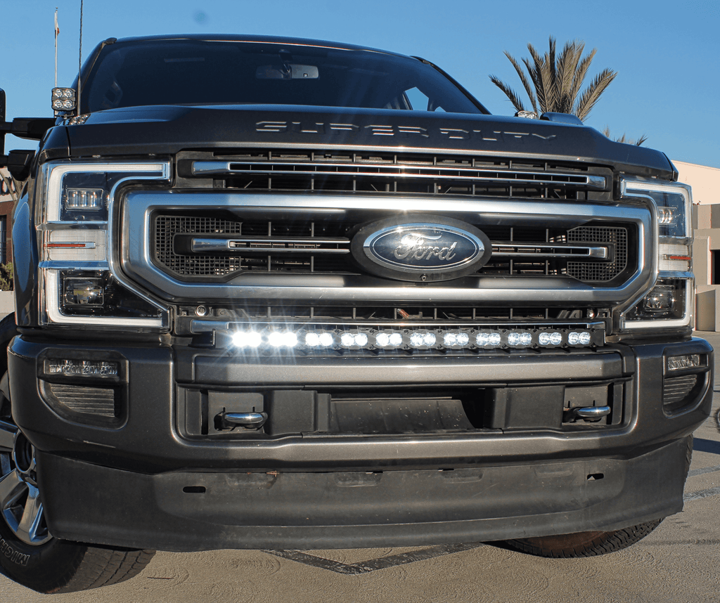Ford Super Duty light bar on 2020-2022 F-250/350/450 front end with LED bar under grille