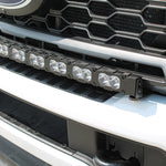 upclose view of LED curved light bar by M&R Automotive on top of bumper white 2023 2024 ford superduty