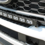 upclose view of LED curved light bar by M&R Automotive on top of bumper white 2023 2024 ford superduty