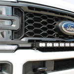 up close view white 2023 2024 ford superduty with 40in curved LED light bar on top of bumper 