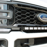 up close view white 2023 2024 ford superduty with 40in curved LED light bar on top of bumper 