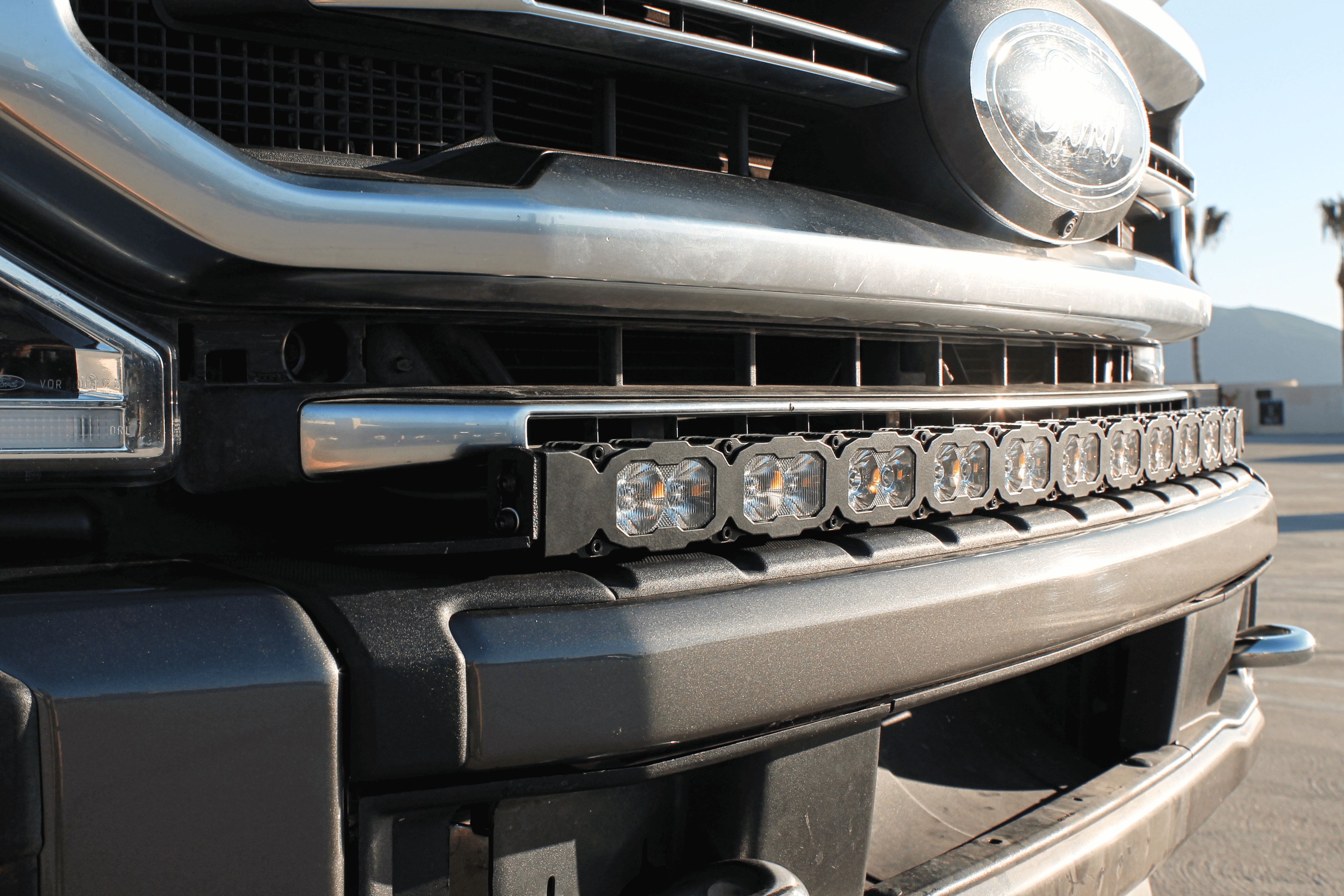 Ford Super Duty light bar on 2020-2022 F-Series truck front bumper, 40in PRO auxiliary lighting for F250/F350/F450 series