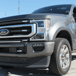 Ford Super Duty light bar: Slim curved 40in LED bar installed on 2020-2022 F250/F350/F450 bumper for a built-in look