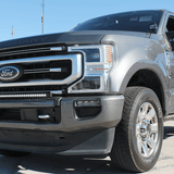 Ford Super Duty light bar: Slim curved 40in LED bar installed on 2020-2022 F250/F350/F450 bumper for a built-in look