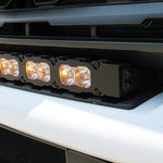 amber day time running lights on the curved LED light bar installed on top of bumper of ford superduty 2023