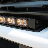 amber day time running lights on the curved LED light bar installed on top of bumper of ford superduty 2023