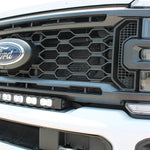up close view white 2023 2024 Ford F250/350/450 Superduty Single 30in curved LED Light Bar by M&R automotive