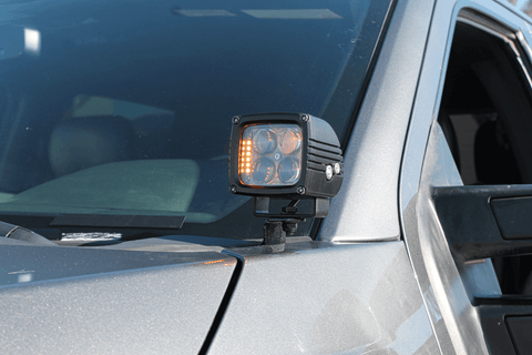 Ford Super Duty ditch lights mounted on a 2020-2022 F250/F350/F450 series truck, LED square ditch lights for enhanced visibility