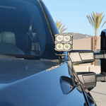 Ford Super Duty ditch lights mounted on side mirror with dual LED cubes for 2020-2022 F-250 F-350 F-450 trucks