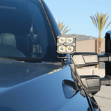 Ford Super Duty ditch lights mounted on side mirror with dual LED cubes for 2020-2022 F-250 F-350 F-450 trucks