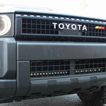 Land Cruiser lightbar on 2024+ Toyota Land Cruiser with front grille removed for install, showcasing install behind lower grille and radiator airflow unaffected