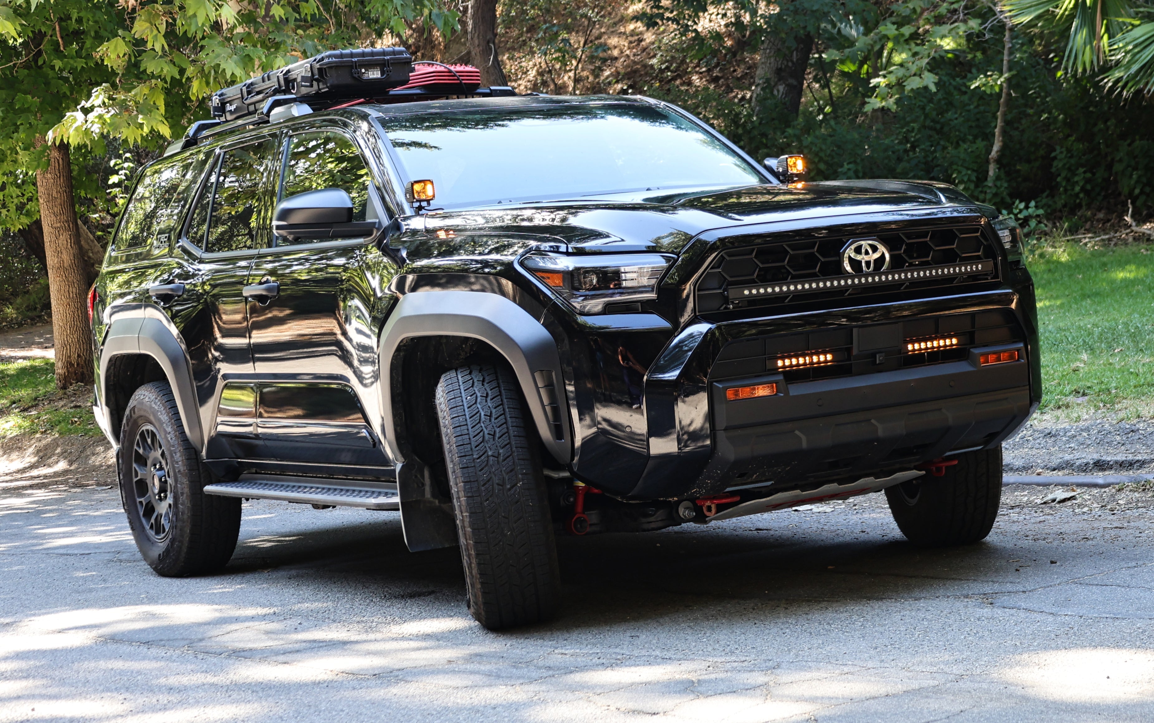 4Runner Light Bars on black 2025 Toyota 4Runner with slim 11in LED grille light bars installed for off-road lighting