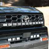 4Runner Light Bar installed on front grille of black 2025 Toyota 4Runner TRD, curved 40in LED light bar PRO close-up