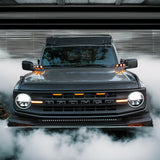 gray ford bronco with ditch lights of 3 amber led pods on each side