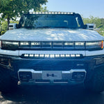 white hummer ev with led light bar bumper white and led light bar roof mount white
