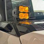 Hummer EV ditch lights PRO 2022+ on side mirror with adjustable alignment, low profile, powder-coated metal bracket