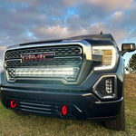 2019 2020 2021 2022 2023 black GMC Sierra 1500 with one white 40in Light Bar behind the grille
