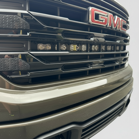 2019+ GMC Sierra 1500 Light Bar PRO 40in single LED mounted in front grille close up