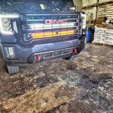2020 2021 2022 2023 black GMC Sierra 2500 and 3500HD two 40in Light Bars behind the grille color amber and white 