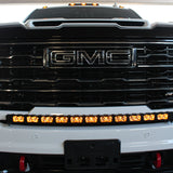 GMC Sierra HD light bar 40in PRO installed on 2024+ GMC Sierra 2500/3500 HD with AEV bumper, curved LED light bar slim to grille