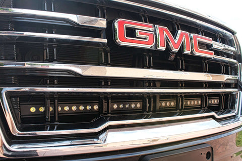 GMC Yukon 2021-24 Single 40in Light Bar installed under GMC logo on truck grille