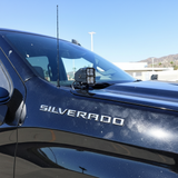 Silverado 1500 ditch lights PRO dual color LED ditch light pod mounted on 2022+ Chevrolet Silverado hood